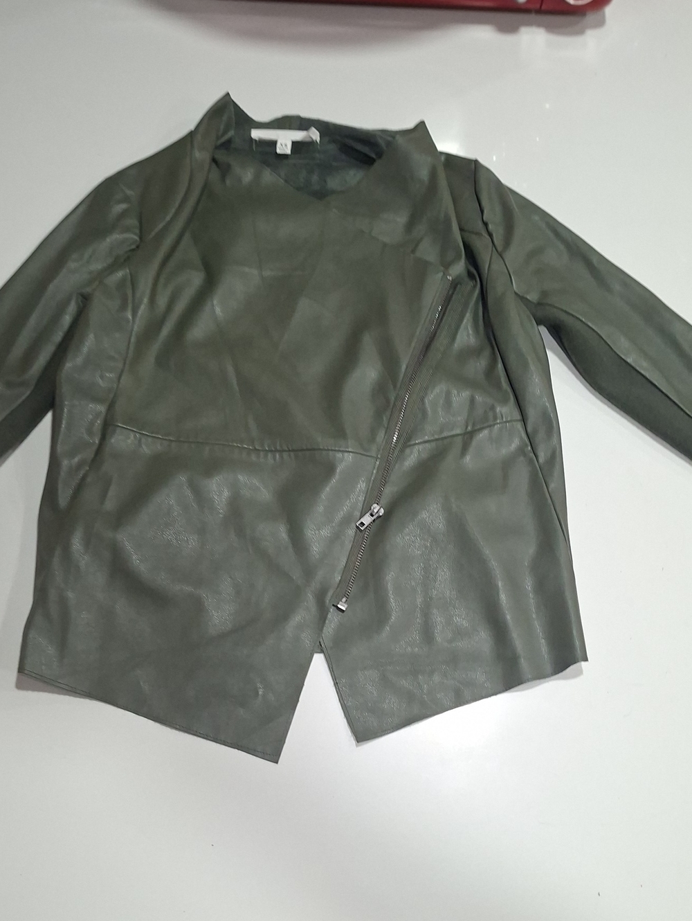 BB Dakota Olive Green Faux Leather Asymmetrical Zip Jacket